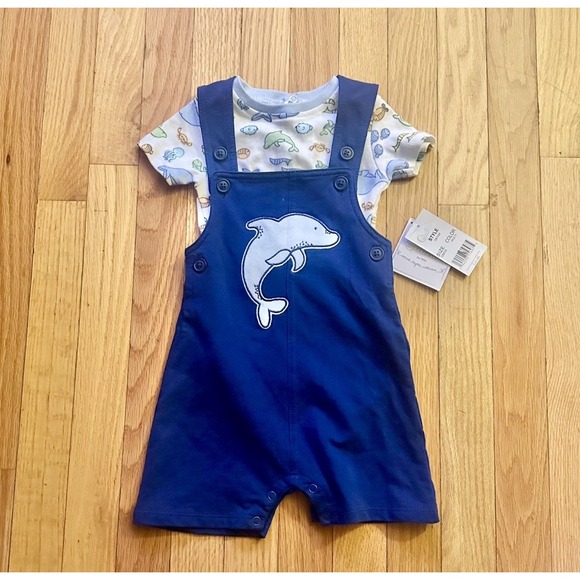 Quiltex Other - Quiltex Boys Jumper Shorts Overall 2 PC Set Dolphin 12M Blue NWT- SHIPS TODAY!